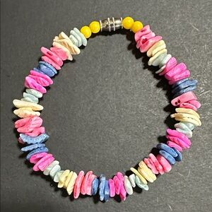 66.  Multicolor Shell Bracelet With Silver Tone Barrel Closure